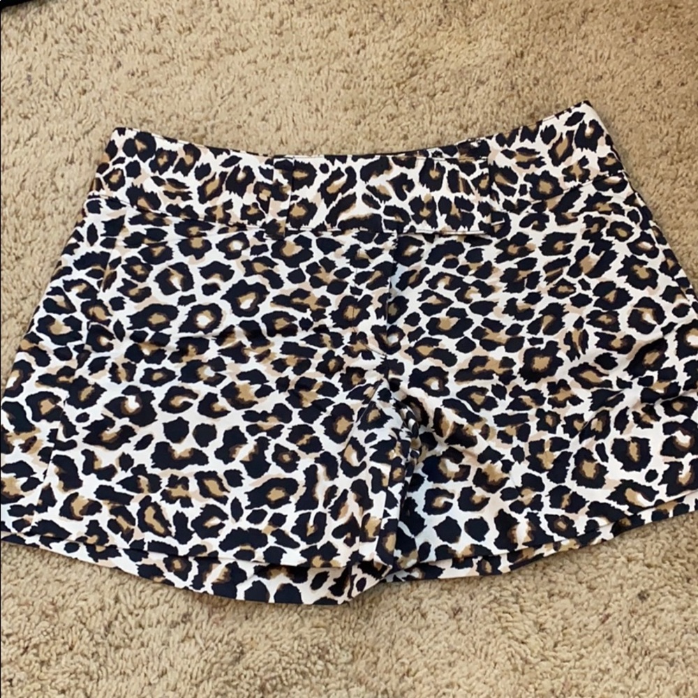 White House Black Market Leopard-Print Bike Shorts in Black, Brown, White